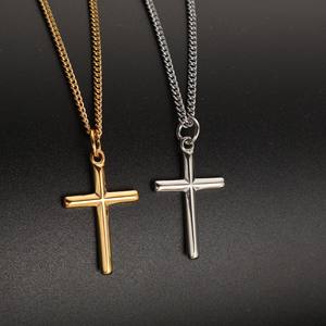 Collar de Cruz de Oro PVD de 18K sin deslustre para hombre, joyería impermeable de acero inoxidable, collar de Cruz de cadena cubana - Product Image 1