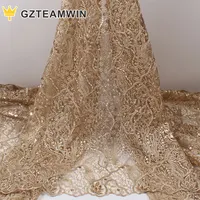 İşlemeli dantel konfeksiyon aksesuarları işlemeli gelin düğün altın tül pullu dantel afrika kumaş dantel