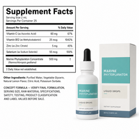 Gouttes liquides de phytoplancton marin 500mg avec vitamine C, B12, zinc, sélénium, saveur citron, 50ml, 25 portions, OEM, marque privée