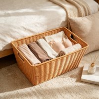 Panier de rangement rectangulaire en rotin PP tressé à la main, écologique, durable, peu encombrant, imperméable, pour la cuisine et le salon