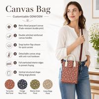 Sac bandoulière rétro en toile à motif floral avec bouton-pression réglable pour téléphone, idéal pour le travail quotidien, personnalisable ODM/OEM