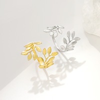 Anillo Ajustable de Acero Inoxidable con Diseño de Hoja y Rama en Dorado y Plateado para Joyería Boho Natural o Uso en Festivales