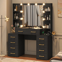 Maquillage de produit explosif avec étagères ouvertes et tiroirs Coiffeuse avec miroir éclairé à écran tactile 3 couleurs