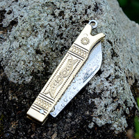 Couteau de poche pliant à poignée en laiton pour cadeau Mini petit couteau pliant mignon