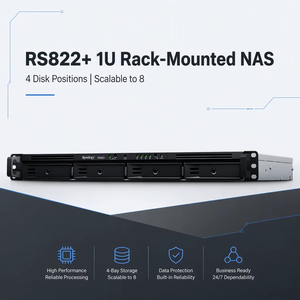 Serveur NAS 1U monté en rack RS822+ avec 4 positions de disques (évolutif jusqu'à 8), interface USB, 4 ports réseau, processeur AMD Ryzen, 2 Go de stockage - Product Image 1
