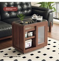 Solid Wood Mobile Tea Table with Glass Top Light Luxury Style Coffee Table Multi-functional Storage Trolley Home Furniture