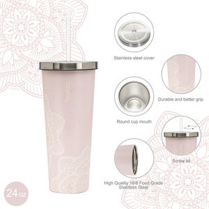 Lala Mandala Tasse de voyage en acier inoxydable à double paroi avec paille pratique pour les boissons en déplacement - Product Image 2