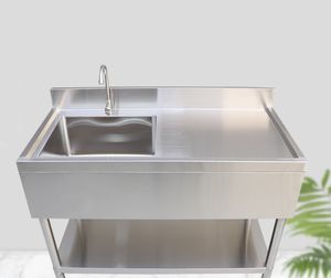 Évier de cuisine professionnel en acier inoxydable de haute qualité à cuve unique avec égouttoir, poste de travail sous étagère 304/201 pour restaurant - Product Image 2