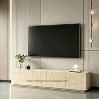 Meuble TV sur pied de couleur beige moderne, sans poignée, avec grand espace de rangement, console multimédia pour salon, meubles de maison