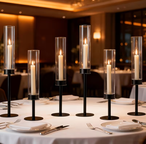 <span class=keywords><strong>Bougeoir</strong></span> <span class=keywords><strong>noir</strong></span> avec couvercle en verre, décoration de mariage, centre de table, bougeoirs pour bougies coniques, décoration de fête, décoration de la maison - Product Image 4