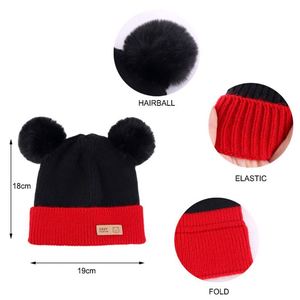 Gorro de Invierno Personalizado al por Mayor, con Doble Pompón, para Niños de 1 a 3 Años, Cálido, de Punto, con Forro Polar, Gorro Holgado para Niño, de Acrílico - Product Image 3