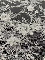 Tissu en dentelle française 3D rose floral blanc perle, exquis, romantique, luxueux, esthétique, avec perles, pour mariée, vente en gros, haute couture