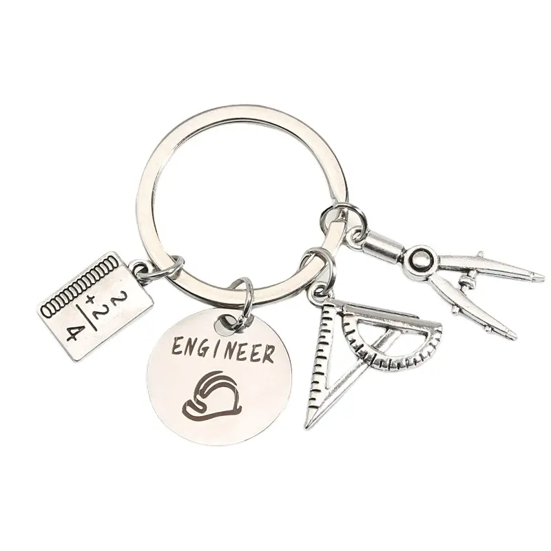 Engineer Keychain Book Ruler Compasses Key Ring Architect Key Chains Student Gifts For Women Men DIY Handmade Jewelry Gifts