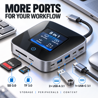 Station d'accueil USB-C intelligente 8-en-1 avec écran LCD, 10 Gbit/s, 4K 60Hz, 100W PD, Hub USB-C pour ordinateur portable (vente en gros)