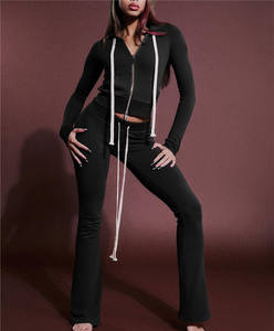 Sportlicher Trainingsanzug, 2-teiliges Set für Damen, Herbsttrend, Kapuzenjacke mit Raffung, volle Ärmel + lange Hose mit Kordelzug - Product Image 4