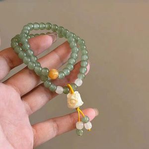 Chinese Green Jade <b>Bracelet</b> Lucky Stretch Handmade Artificial Jade <b>Bracelet</b> Lion Charm Double Circle Glass <b>Bead</b> <b>Bracelets</b> - Product Image 4