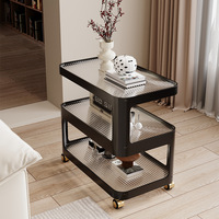 Table d'appoint mobile en fer avec roulettes, table basse moderne minimaliste avec étagère de rangement pour salon et maison