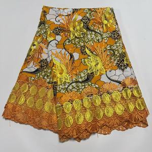 Kain renda lilin kain katun lilin Afrika dengan renda bordir 6 yard untuk gaun wanita - Product Image 5
