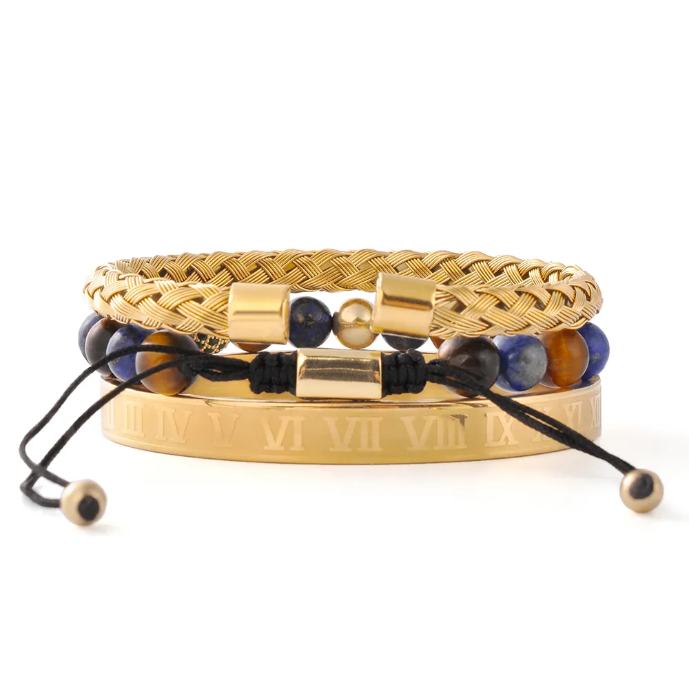 Wide Cuff Bracelet F241 Tiger Eye Lapis Lazuli Beads Cuff Bracelet Men Blank Wide Charms Golden Copper Plated Stainless Steel Trendy Charge Ball