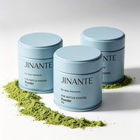 Vente en gros de boîtes en métal pour matcha de 30 à 50 g avec couvercle scellé, boîte-cadeau en papier bleu bébé personnalisée pour l'emballage de café, thé, cacao, protéines en poudre