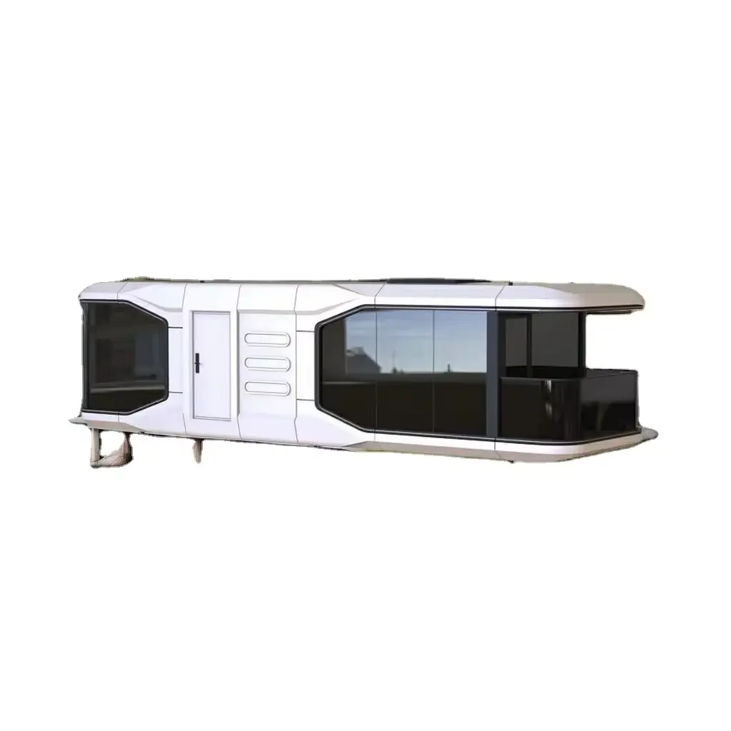 X7 rumah kontainer prefabrikasi mewah 2 kamar tidur rumah kecil dengan roda kapsul rumah ruang desain Trailer elegan