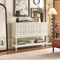 Console de Rangement JINXI en Bois Massif Style Rétro Français pour Salon, Entrée ou Couloir, Meuble de Rangement Étroit Crème