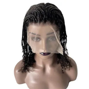 12 인치 인도 처녀 사람의 머리카락 자연 색상 180% 밀도 상자 머리띠 전체 레이스 가발 흑인 여자