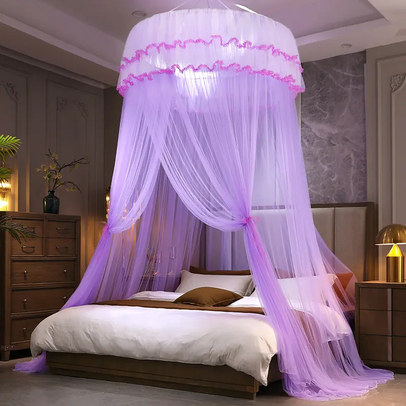 Декоративная элегантная 360 градусов круглая купольная кровать балдахин Москитная Сетка кружевная кровать занавеска