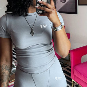 ヨガウェアセット ツーピースセット レディース服 夏 半袖Tシャツ セットアップ 女性用 リブ編みレギンススーツ - Product Image 4