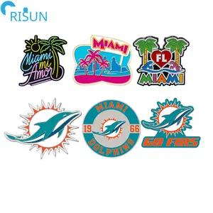 Customized Enamel US United States Florida Miami Dolphins Metallic Pins Lapel Pins Badges Brooches Custom Miami Enamel Pin