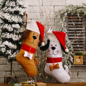 15 Zoll Weihnachten bestickte Hunde muster Filz strümpfe Kamin hängende Strümpfe für Haustier und Weihnachts dekoration