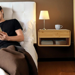 Modern Small Spaces <strong>Wall</strong> Mounted Nightstand Bamboo Floating <strong>Bedside</strong> <strong>Table</strong> With Drawer for Bedroom Living Room - Product Image 2