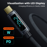 Cable Toocki PD de 240W con Carga Rápida Tipo-C a Tipo-C, Cable de Datos con Trenzado de Nailon y LED para iPhone y Laptop