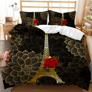 Juego de ropa de cama de tamaño completo, funda de edredón con estampado 3D de torre de París a la moda - Product Image 6