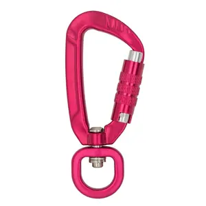 Carabiner putar kait jepret kustom pabrik 2021 baru 5KN tempat tidur gantung aluminium pengunci pancing tali anjing Anodizing JS-A1305TN + C 10 buah