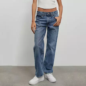 กางเกงยีนส์ขากว้างทรงตรงเอวสูง,กางเกงแฟชั่นใหม่แบบสั่งทำสำหรับฤดูร้อน - Product Image 1