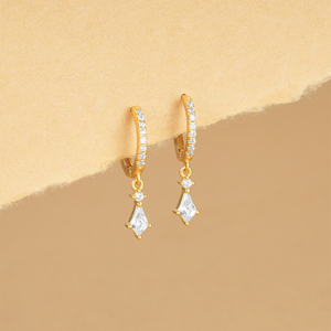 Pendientes Minimalistas de Plata de Ley S925 con Circonita en Forma de Lágrima Ovalada Geométrica, Pendientes Colgantes para Mujer - Product Image 3