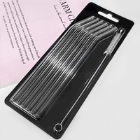 Ensemble de pailles en verre borosilicate transparent coloré personnalisé, droites et courbées, réutilisables