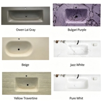 Meuble de salle de bain avec double vasque en pierre naturelle, design personnalisé, à une seule pièce, avec lavabo intégré