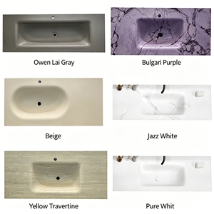 Lavabo de Baño de Piedra Natural Curvado a Medida, Diseño de Una Pieza, Doble Lavabo, Mueble de Baño con Lavabo Integrado - Product Image 6