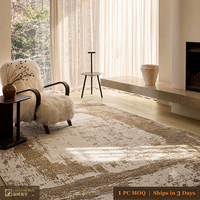 Tapis Turc Abstrait Moderne Effet Vieilli LandScopeTech, Tissé Wilton Haute Densité, Antidérapant avec Support en Jute, Aspect Soie, Écologique