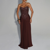 Robe de soirée longue moulante ZYHT 73604 en maille avec sequins, pierres précieuses et cristaux, style corset à baleines