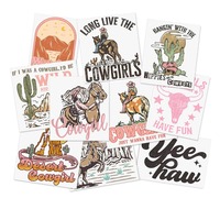 Transferts thermocollants de style Western Cowboy pour T-shirts, motifs de Noël roses, impression sérigraphique, vente en gros d'usine