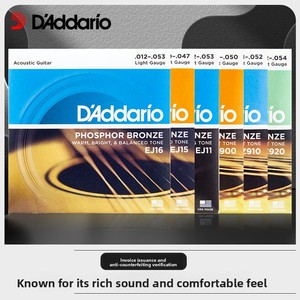 Set di 6 Corde per Chitarra Acustica Folk <span class=keywords><strong>DAddario</strong></span> EZ900 in Bronzo Fosforoso con Tono Caldo, Luminoso ed Equilibrato, Confezione in Scatola - Product Image 1