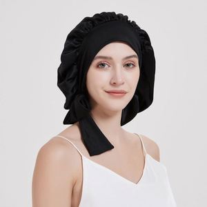 Vente en gros usine : Bonnet en satin de mûrier 100% avec bande à nouer, foulard en soie réglable pour dormir, logo personnalisé - Product Image 3