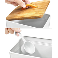 Lot de 3 boîtes de rangement en métal au design moderne Boîte à sucre pour aliments de cuisine avec couvercle en bambou