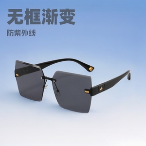 Frameless Cut Edge Sunglasses For Women <b>Large</b> <b>Frame</b> UV400 PC Lens TR Metals Black Color Box Packing - Product Image 5