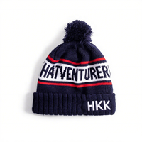 Bonnet en tricot jacquard personnalisé de haute qualité avec logo, pour homme et femme, avec pompon plié surdimensionné, bonnet tendance pour l'hiver