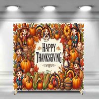 Selamat Hari Thanksgiving Latar Belakang Lengkungan Persegi Kartun Turki Musim Gugur Daun Maple Kue Buah Latar Belakang Lengkungan Pesta Ulang Tahun Dapat Disesuaikan