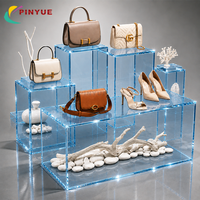 Présentoirs de Bijoux, Chaussures, Sacs à Main, Cosmétiques, Montres – Supports en Acrylique Bleu et Blocs Transparents pour Vitrines et Salons Professionnels